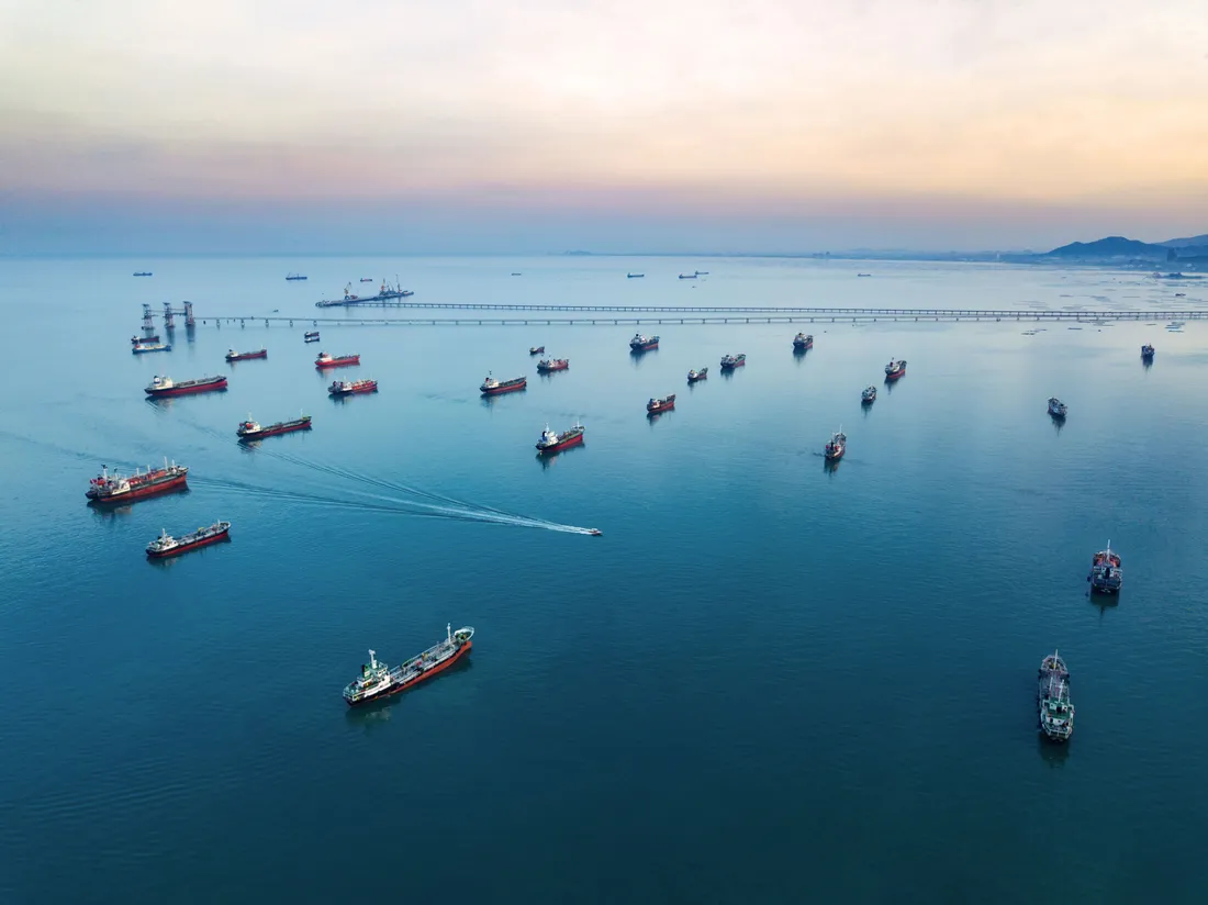 Vessels at anchor at dawn